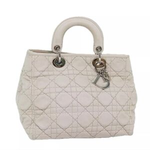 CHRISTIAN DIOR Lady Dior Cannage Cream/White Leather Hand Bag!
